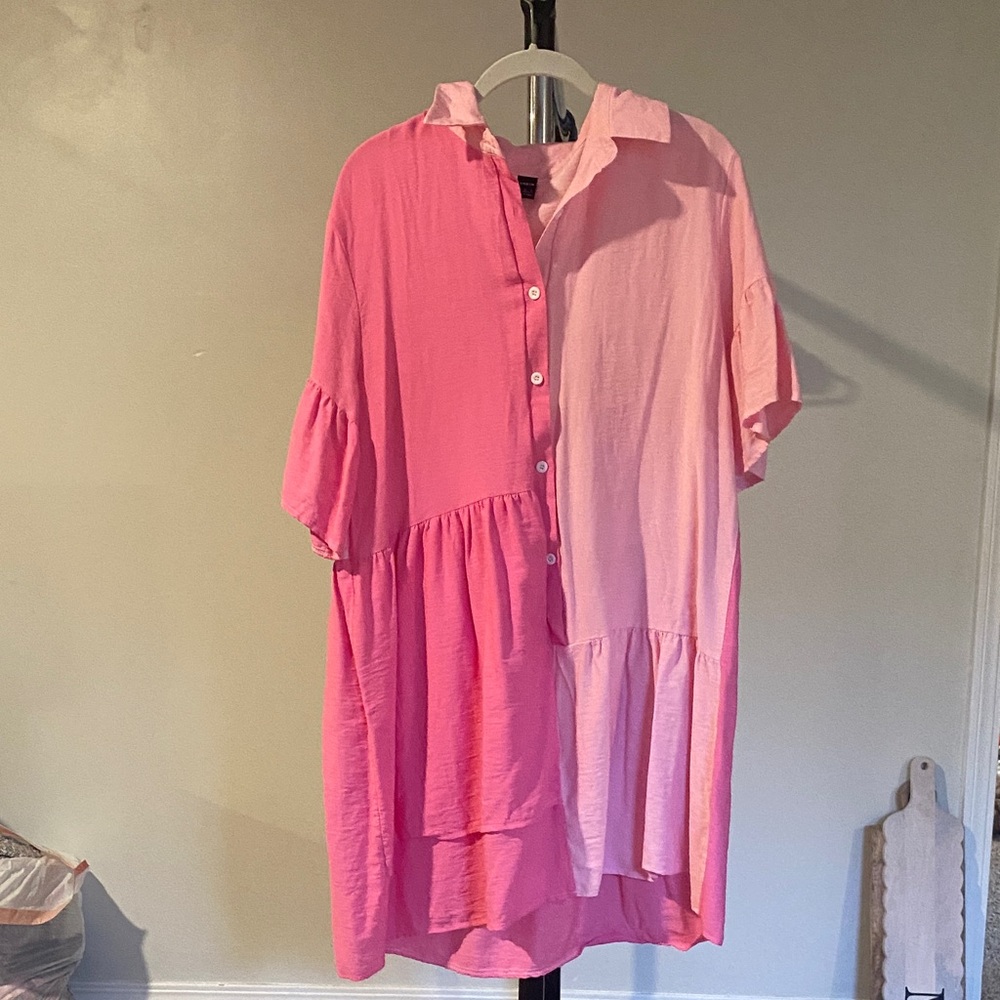 Two-Tone Pink Button-Up Dress